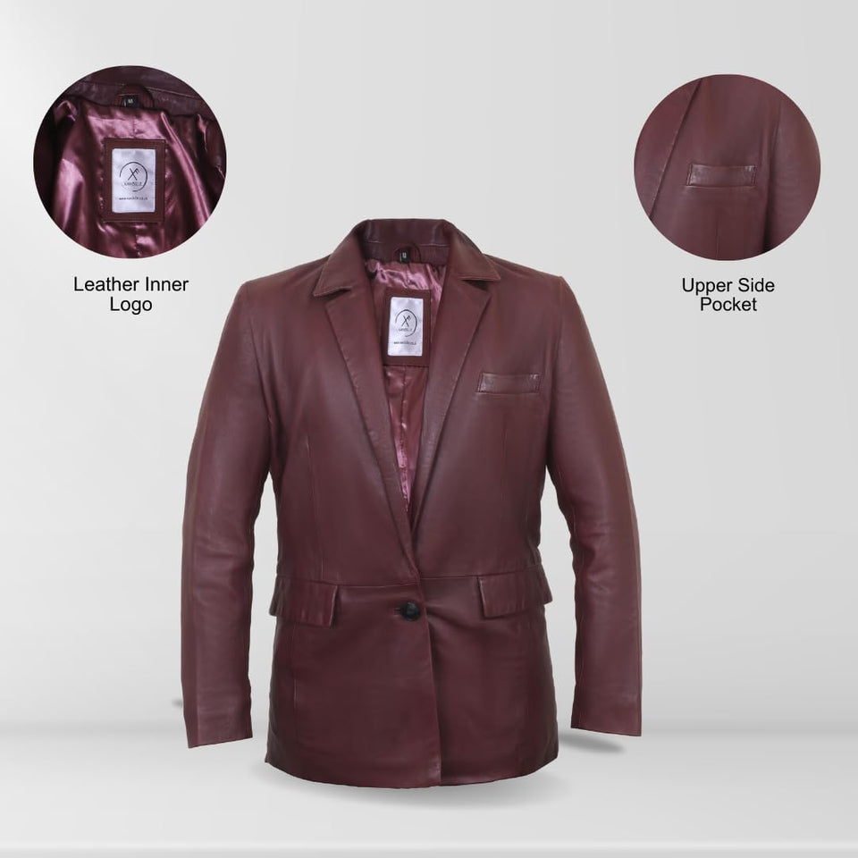 Geniune Leather Blazers for Women | Casual Blazer for Women Long Sleeve Office Jacket