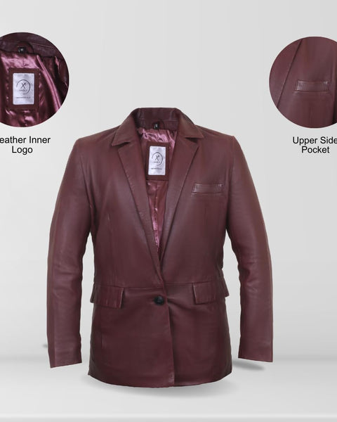 Geniune Leather Blazers for Women | Casual Blazer for Women Long Sleeve Office Jacket