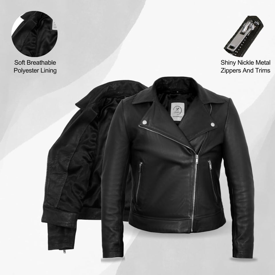 Lightweight Leather Jacket for Women Moto Biker Plus Size Short Coat