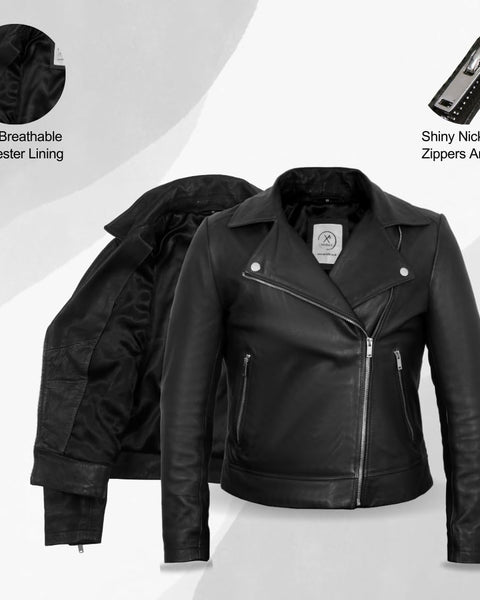 Lightweight Leather Jacket for Women Moto Biker Plus Size Short Coat