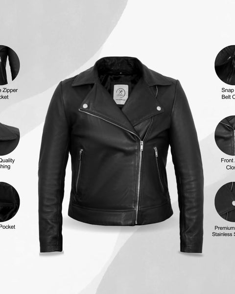 Lightweight Leather Jacket for Women Moto Biker Plus Size Short Coat