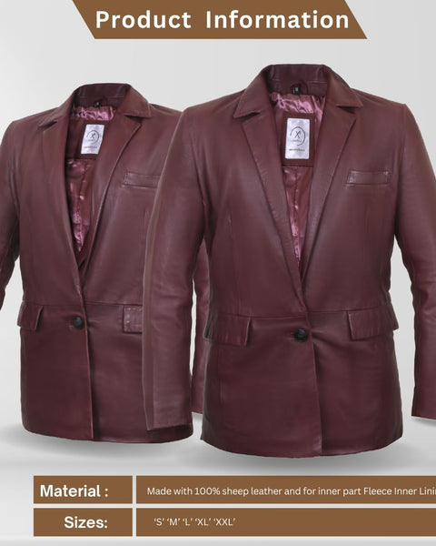 Geniune Leather Blazers for Women | Casual Blazer for Women Long Sleeve Office Jacket