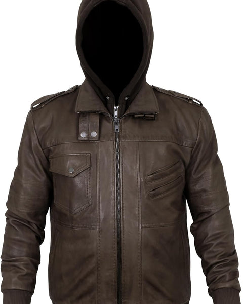 Leather Jackets for Men, Motorcycle Jackets with removeable Hood, Mens Winter Jackets