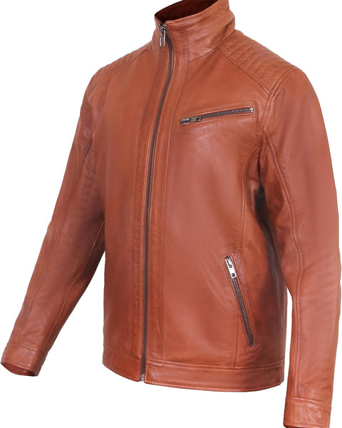 Men's Brown Leather Jacket 100% Real sheepskin Bomber Bike Jacket