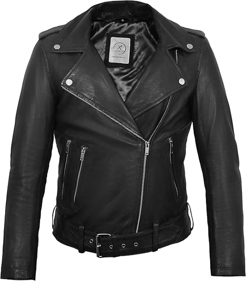 Geniune Leather Jacket for Women| Motorcycle Leather Jacket with Waist Belt