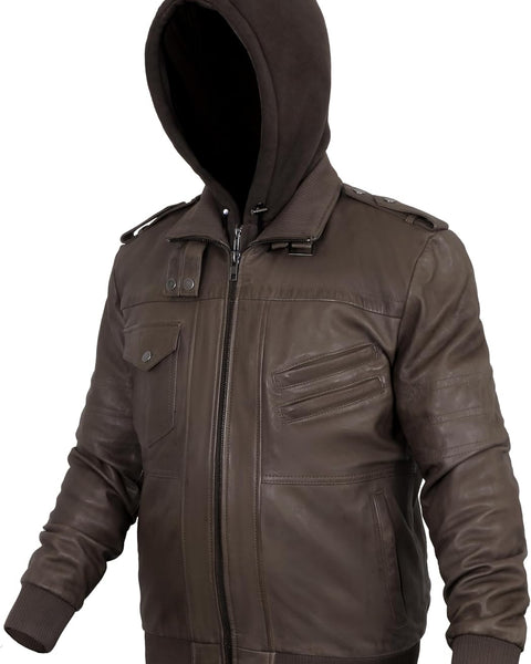 Leather Jackets for Men, Motorcycle Jackets with removeable Hood, Mens Winter Jackets