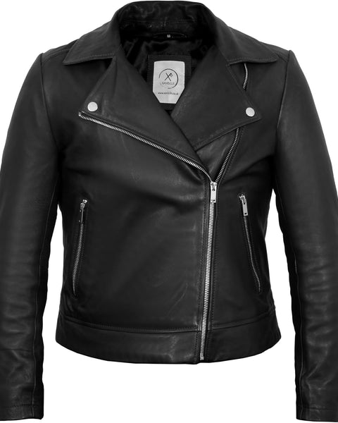 Lightweight Leather Jacket for Women Moto Biker Plus Size Short Coat