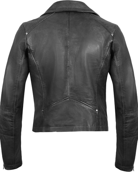 Womens Leather Motorcycle Jacket, Real Lambskin Leather Moto Short Coat Biker Jacket