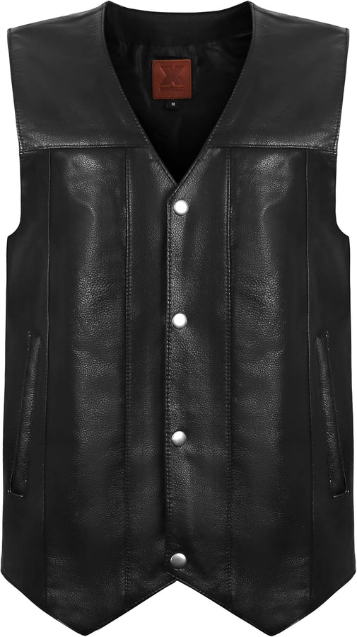 Classic Cow Leather Black Motorcycle Club leather Vest Anarchy biker