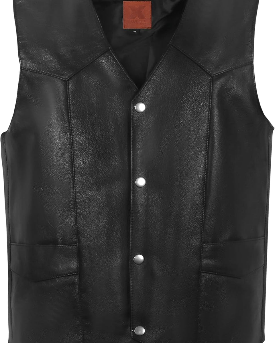 Women Genuine Cowboy Motorcycle Leather Vest With Side Cords