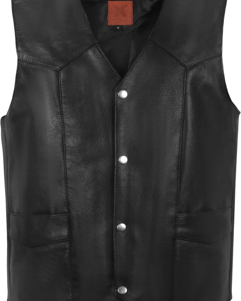 Women Genuine Cowboy Motorcycle Leather Vest With Side Cords