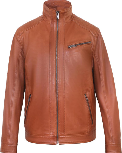 Men's Brown Leather Jacket 100% Real sheepskin Bomber Bike Jacket