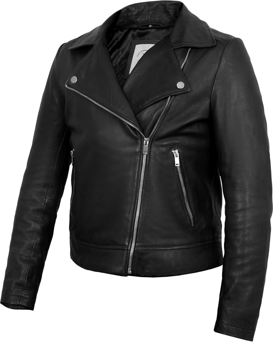 Lightweight Leather Jacket for Women Moto Biker Plus Size Short Coat