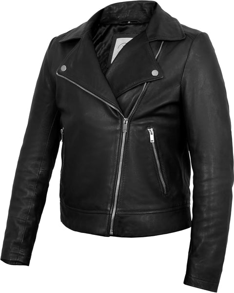 Lightweight Leather Jacket for Women Moto Biker Plus Size Short Coat