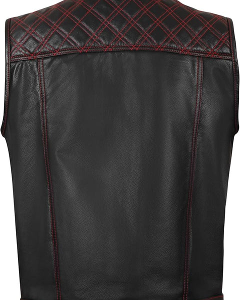 Women Leather Motorcycle Biker Vest Genuine Style Classic Vest- FREE SHIIPING