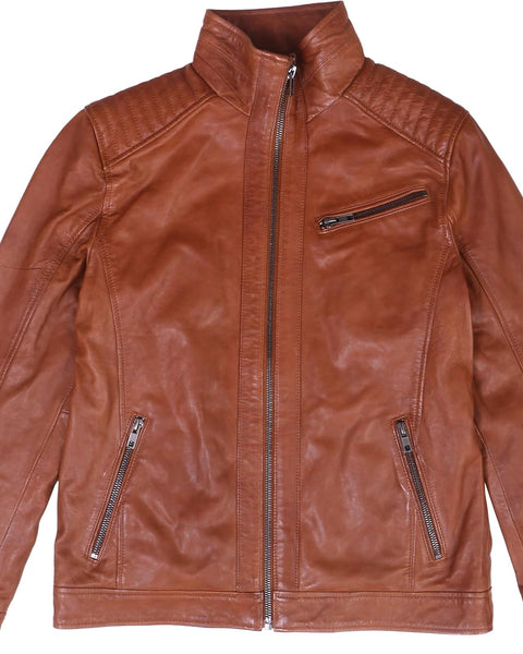 Men's Brown Leather Jacket 100% Real sheepskin Bomber Bike Jacket