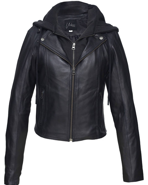 JOLLY HOODED WOMEN LEATHER JACKET