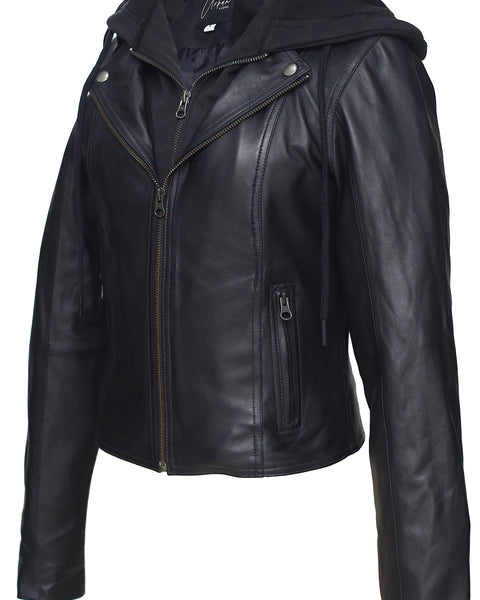 JOLLY HOODED WOMEN LEATHER JACKET