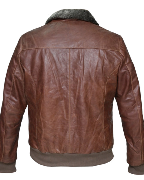 CROWN PILOT MENS LEATHER JACKET WITH FAUX FUR COLLAR