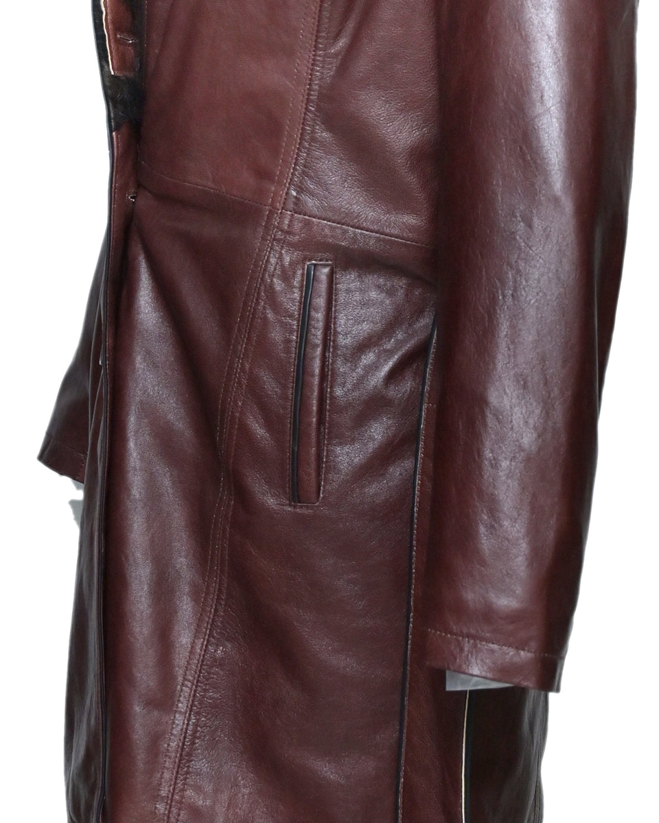 TB-30 LONG WOMEN LEATHER JACKET WITH FUR COLLAR