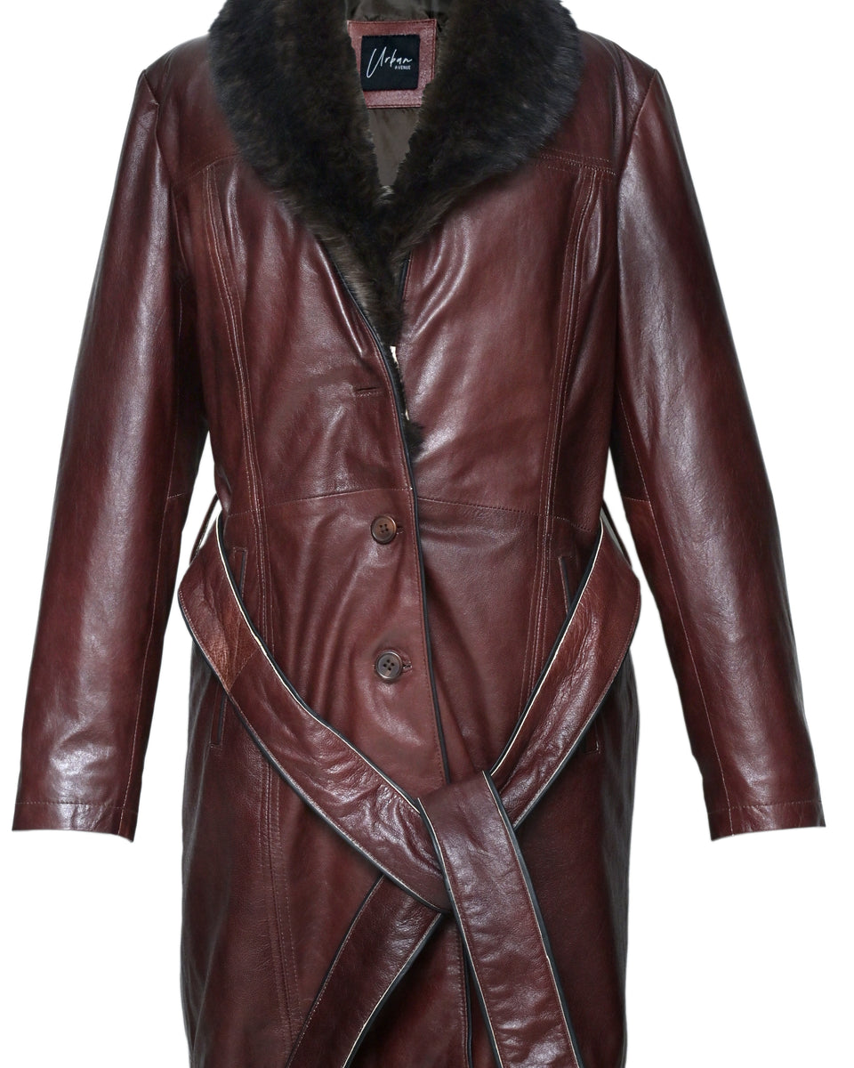 TB-30 LONG WOMEN LEATHER JACKET WITH FUR COLLAR