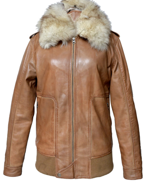 SAVRY WOMEN LEATHER JACKET WITH FUR COLLAR