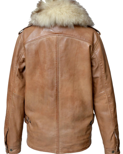 SAVRY WOMEN LEATHER JACKET WITH FUR COLLAR