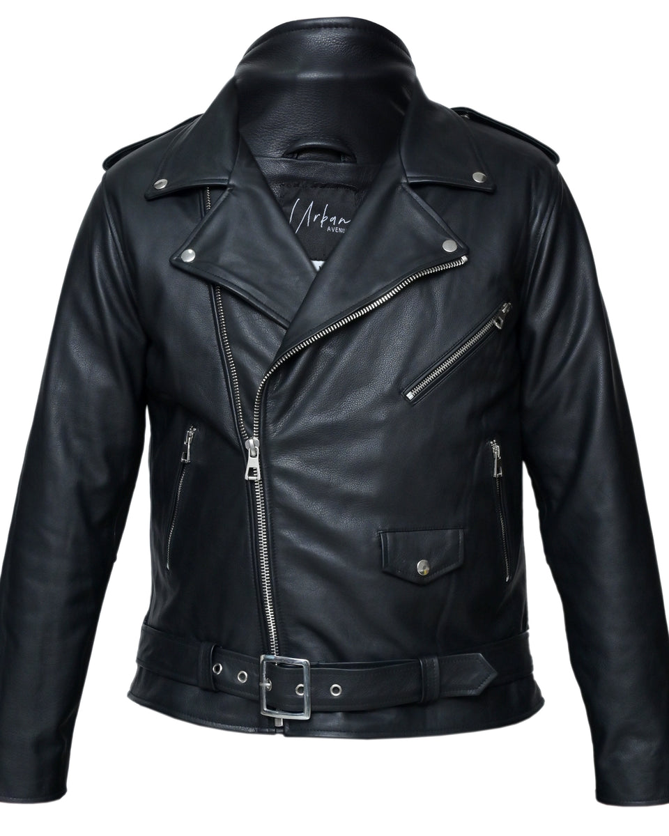 MENS BRENDO BIKER LEATHER JACKET BLACK