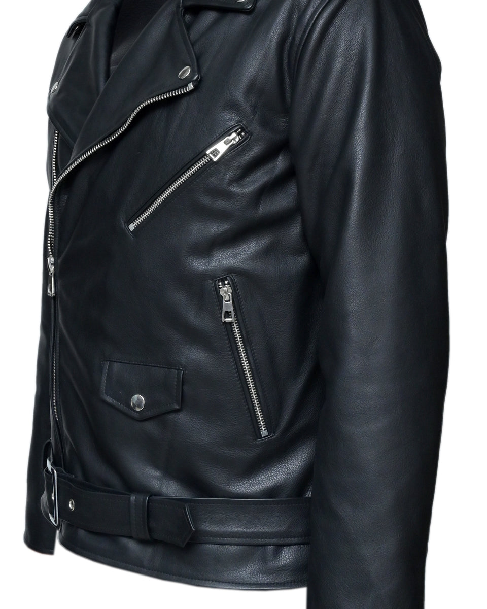 MENS BRENDO BIKER LEATHER JACKET BLACK