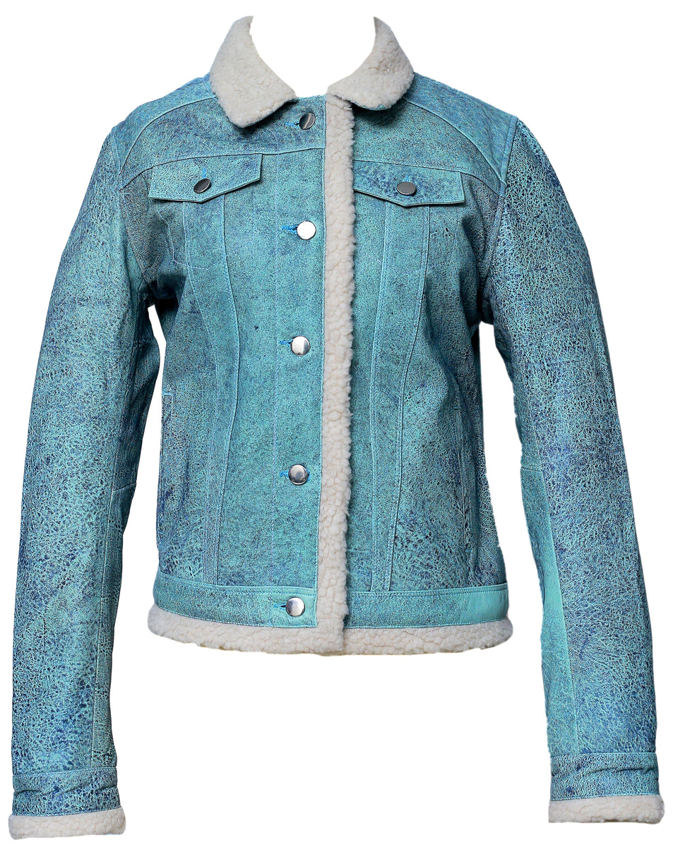 ALEX WOMEN LEATHER JEAN JACKET WITH FAUX FUR