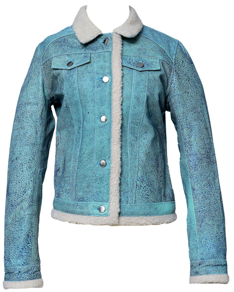 ALEX WOMEN LEATHER JEAN JACKET WITH FAUX FUR