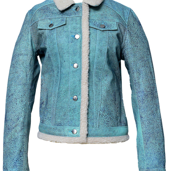 ALEX WOMEN LEATHER JEAN JACKET WITH FAUX FUR