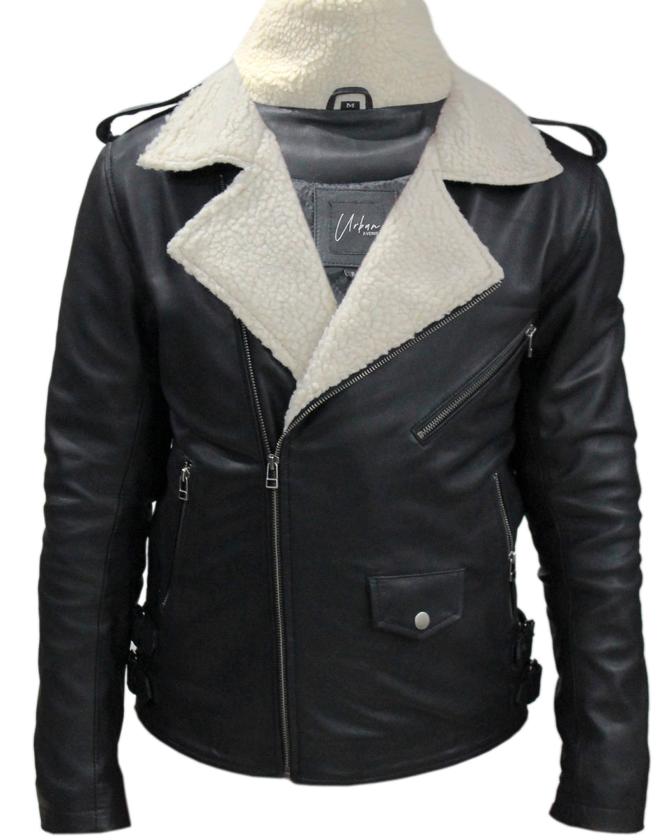 MENS BRANDO LEATHER WITH FAUX FUR LINING