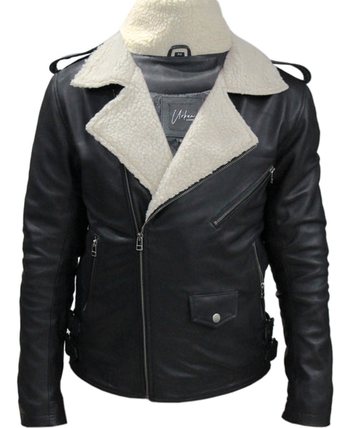 MENS BRANDO LEATHER WITH FAUX FUR LINING