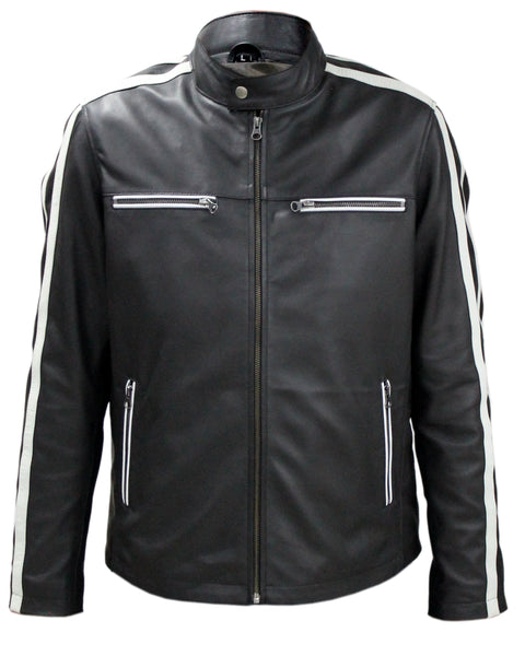 MENS CLASSIC STRIPED LEATHER JACKET