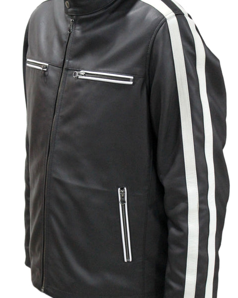 MENS CLASSIC STRIPED LEATHER JACKET