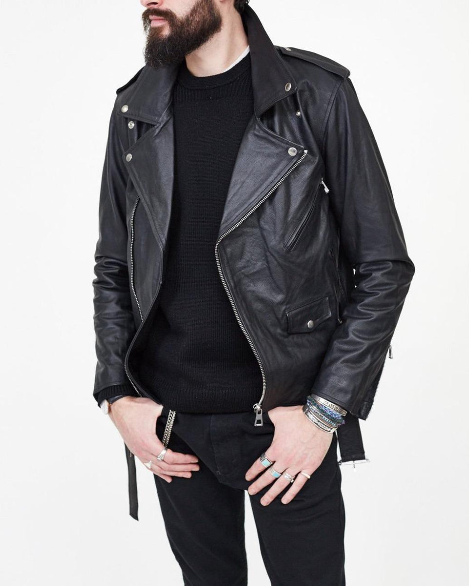 MENS BRENDO BIKER LEATHER JACKET BLACK