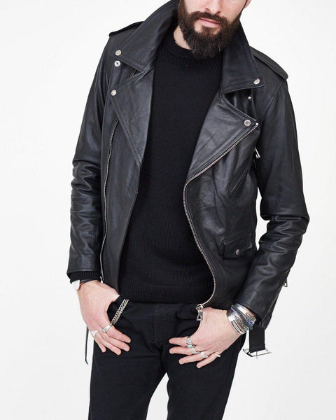 MENS BRENDO BIKER LEATHER JACKET BLACK