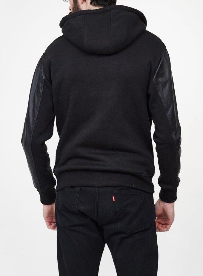 MENS FLEECE HOODIE WITH LEATHER SLEEVES