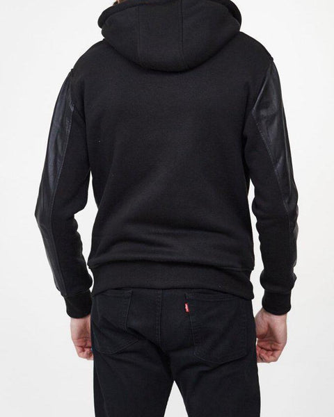 MENS FLEECE HOODIE WITH LEATHER SLEEVES