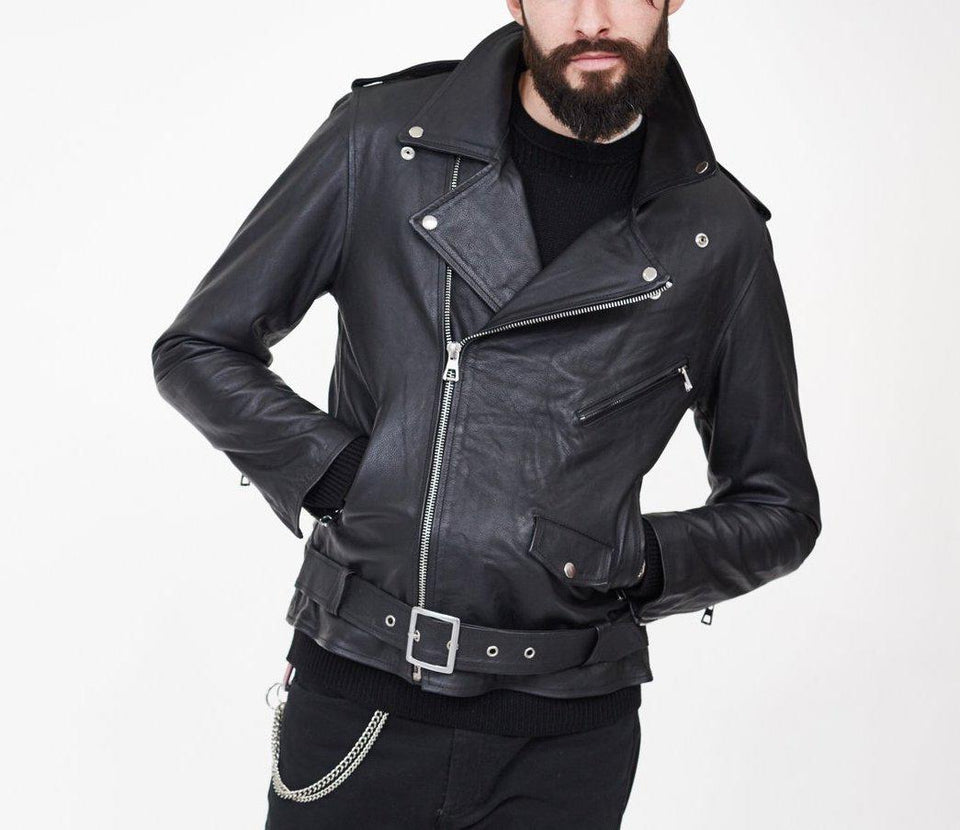 MENS BRENDO BIKER LEATHER JACKET BLACK