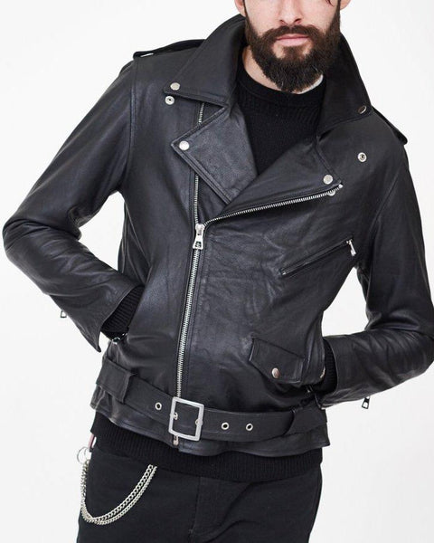 MENS BRENDO BIKER LEATHER JACKET BLACK