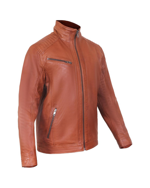 Men's Brown Leather Jacket 100% Real sheepskin Bomber Bike Jacket