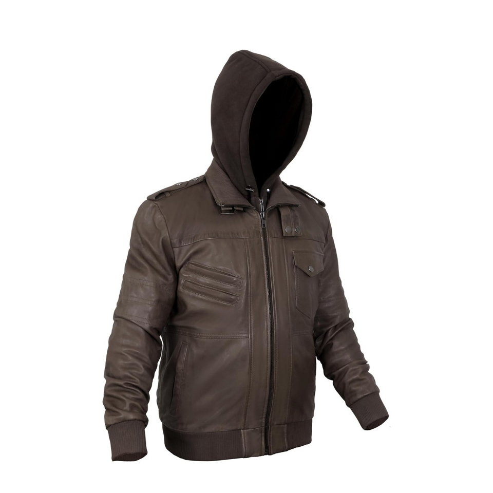 Leather Jackets for Men, Motorcycle Jackets with removeable Hood, Mens Winter Jackets