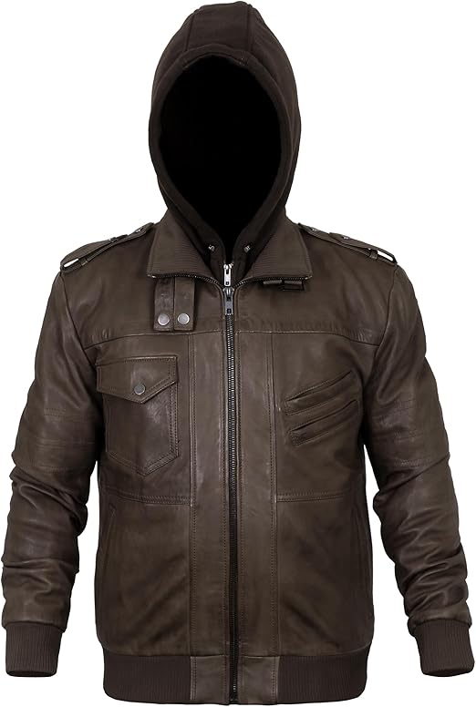 Leather Jackets for Men, Motorcycle Jackets with removeable Hood, Mens Winter Jackets